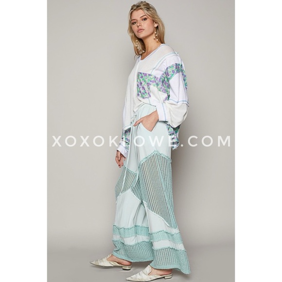 POL Baby Blue Flowy Wide Leg Rayon Jersey Palazzo Pants - Picture 8 of 10